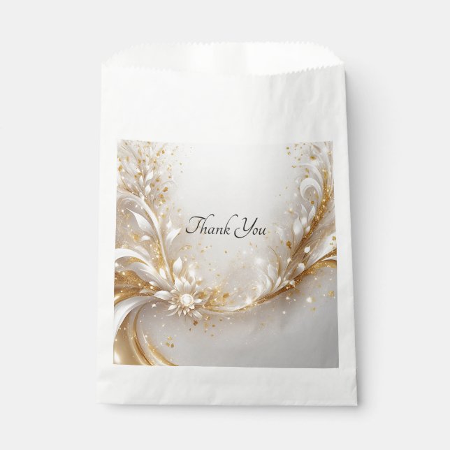 Bolsa De Papel Bolsa de Favor Floral de Oro Blanco (Anverso)
