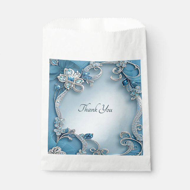 Bolsa De Papel Bolsa de Favor Floral Ornate Azul (Anverso)