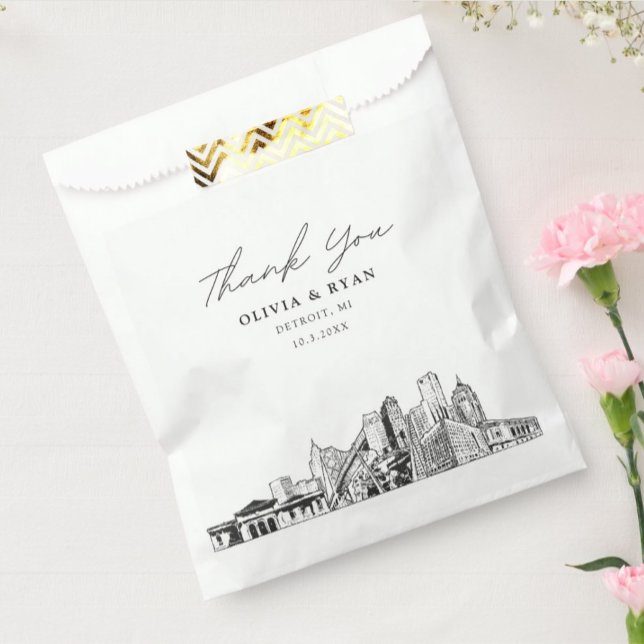 Bolsa De Papel Bolsa de Favor Personalizada de Detroit Boda Skyli (Detroit Wedding Skyline Personalized Favor Bag
)
