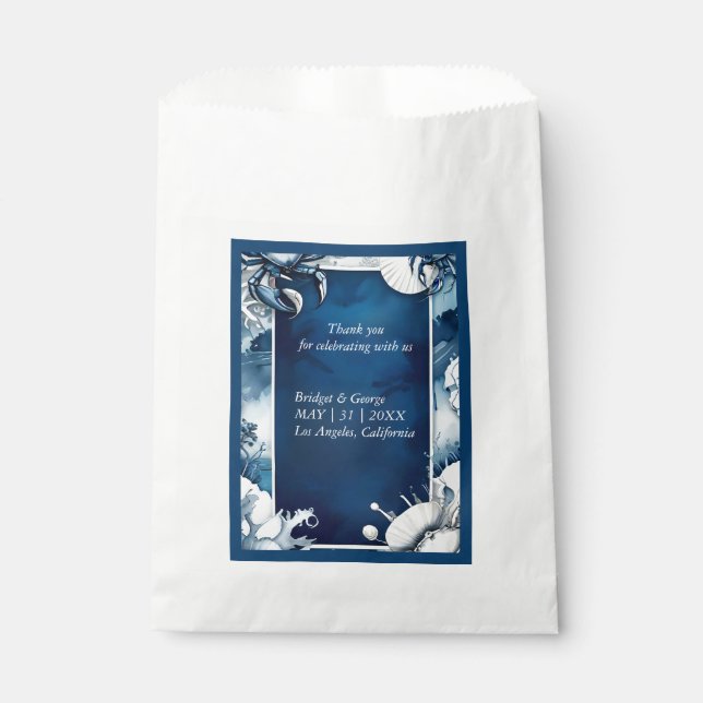 Bolsa De Papel bolsa de favores de boda azul y blanco (Anverso)