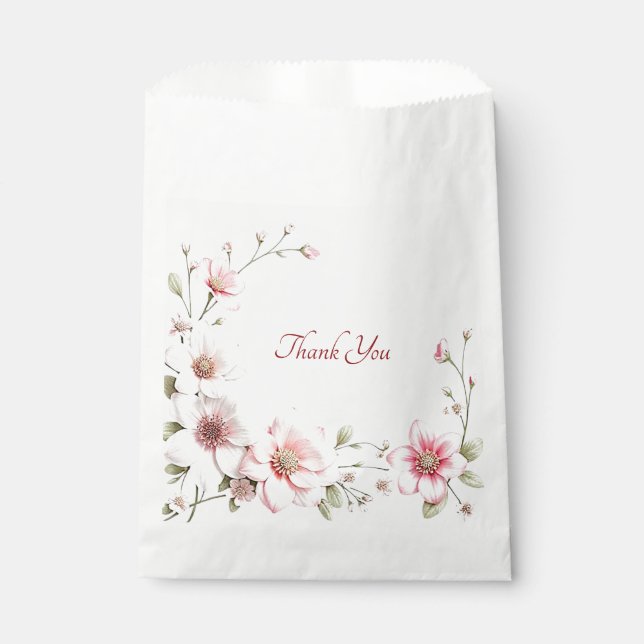 Bolsa De Papel Bolsa Elegante De Favor De La Flora Blanca Rosa (Anverso)