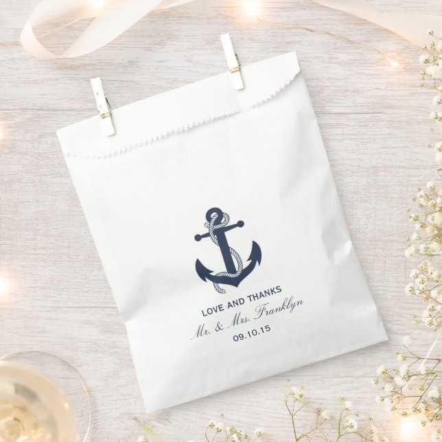 Bolsa De Papel Bolsa favorita de bodas Nautical Beach Anchor azul (Cortado)