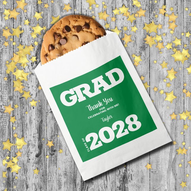 Bolsa De Papel Bolsa favorita del Partido Verde de Graduación Bla (Green and White Graduation Party Treat Favor Bags)