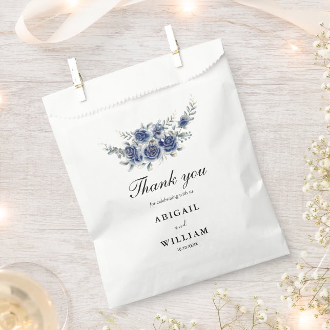 Bolsa De Papel Bolsas Blue Romantic Elegant Floral Wedding Favor  (Cortado)