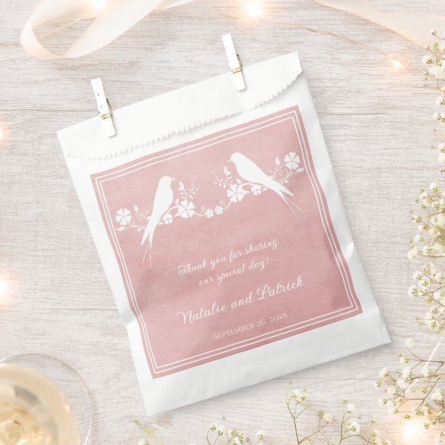 Bolsa De Papel Bolsas de Favor de Boda Floral Pink Lovebird (Cortado)