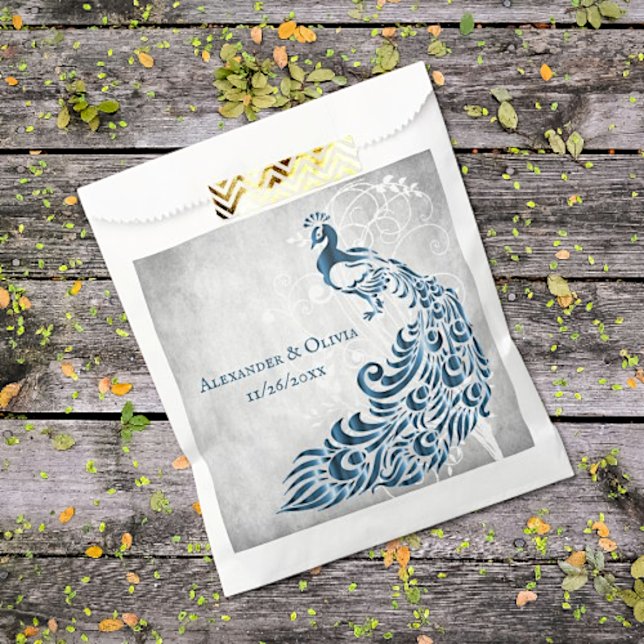 Bolsa De Papel Bolsas de Favor de la Boda Botánica Azul (Blue Peacock Vine Wedding Favor Bags)