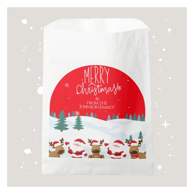 Bolsa De Papel Bolsas de Favor de Navidad para Feliz personalizad (Custom Merry Christmas Favor Bags with Family Name)