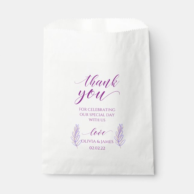 Bolsa De Papel bolso de favor de boda púrpura gracias (Anverso)