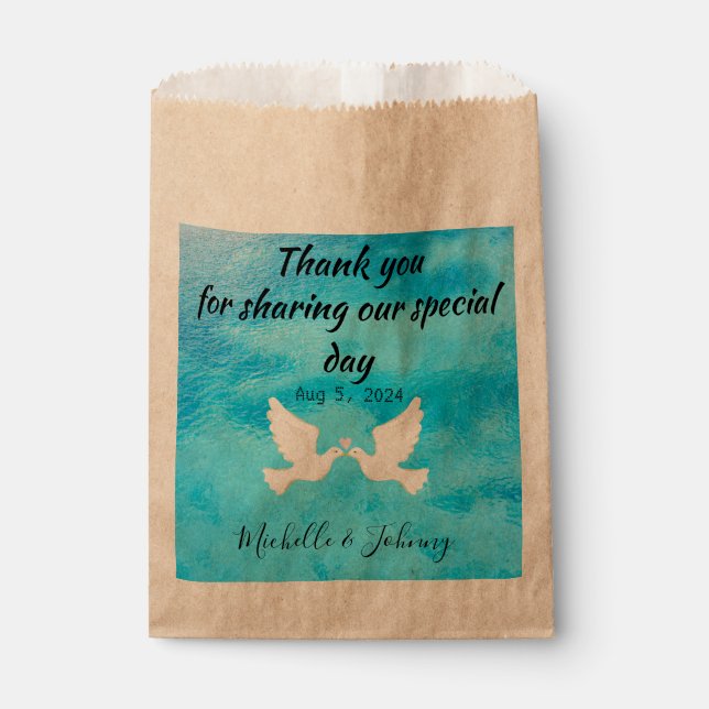 Bolsa De Papel Bolsos simples de favores. Tema boda. Palomas, esp (Anverso)