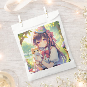 Bolsa De Papel Bonito Anime Holding Cumpleaños del Chica Gatito