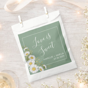 Bolsa De Papel Bonito Basil Boda de Daisies verdes y blancos