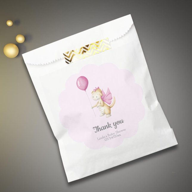 Bolsa De Papel Bonito Chica rosado Dragon Fiesta Baby Shower (Subido por el creador)