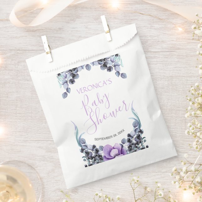 Bolsa De Papel Bonito Floral Berry Purple Baby Shower (Cortado)