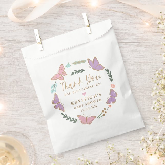 Bolsa De Papel Bonito Pastel Butterflies Marco Círculo Gracias (Cortado)