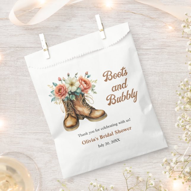Bolsa De Papel Boots rústicos y una burbuja de duchas de novias o (Cortado)