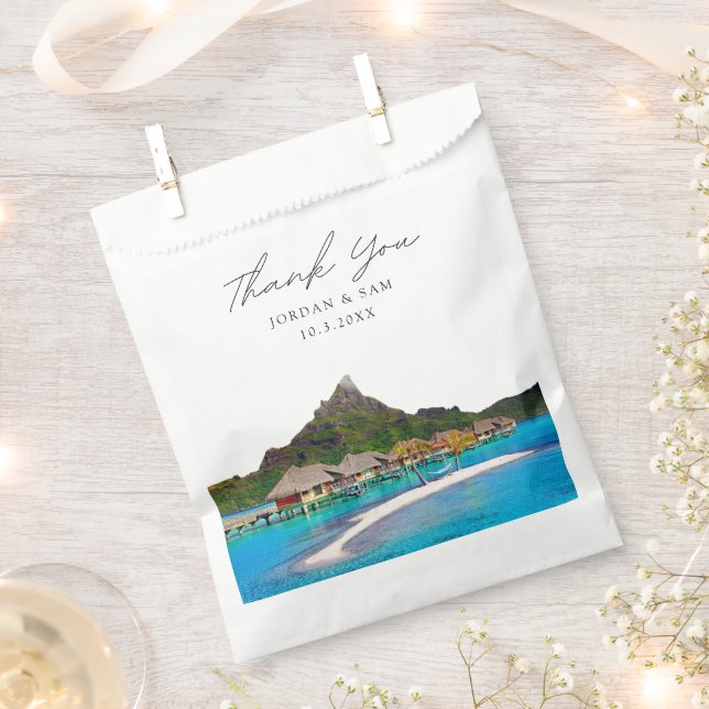 Bolsa De Papel Bora Bora Wedding Favor de Gracias (Cortado)