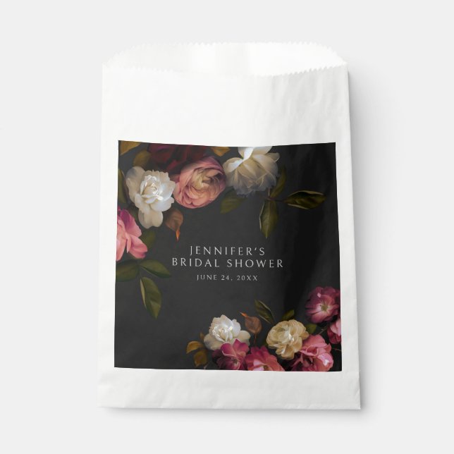 Bolsa De Papel Borgoña oscura y crema peonies ducha negra (Anverso)