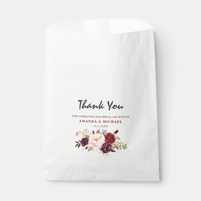 Bolsa De Papel Borgoña Red Marsala Floral Rústico Boho boda (Anverso)