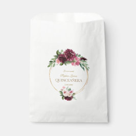 Bolsa De Papel Borgoña Rubor Floral Gold Mis Quince Quinceañera