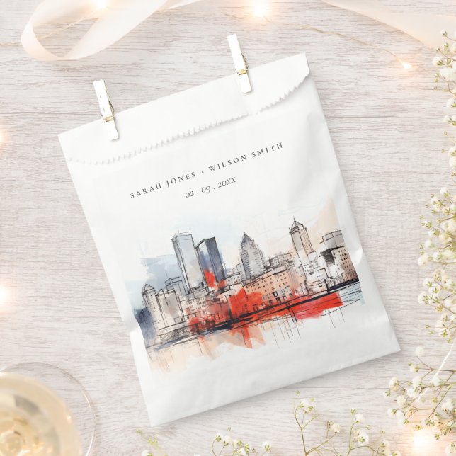 Bolsa De Papel Boston Massachusetts City Scape Watercolor Boda (Cortado)