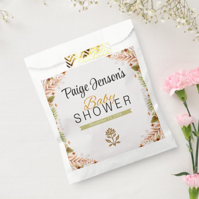 Bolsa De Papel Botánicos verdes y marrones modernos Baby Shower (Sellado)