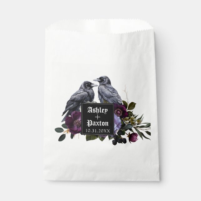 Bolsa De Papel Bouquet de flores góticas púrpuras con ravens (Anverso)