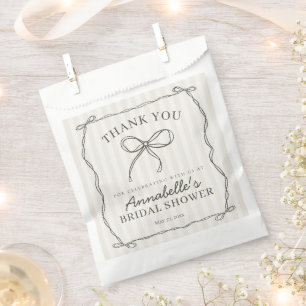 Bolsa De Papel Bow Beige Negro Coquette Bridal Shower Postre