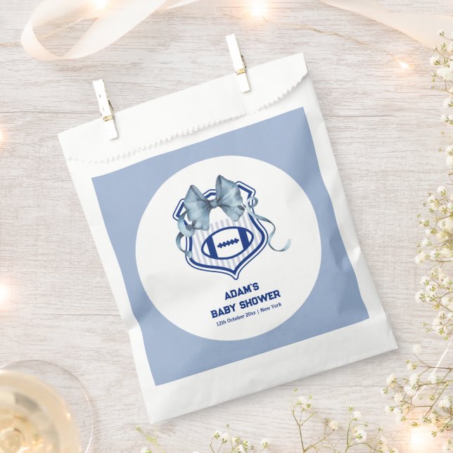 Bolsa De Papel Bow Crest Rookie Football Sport Boy Baby Shower (Cortado)