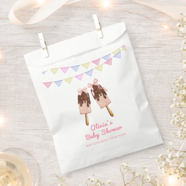 Bolsa De Papel Bow de rosado lindo Crema de hielo Baby Shower (Cortado)