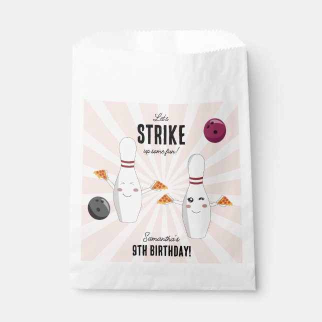 Bolsa De Papel Bowling Pizza Strike Algunos Divertidos Niños Cump (Anverso)