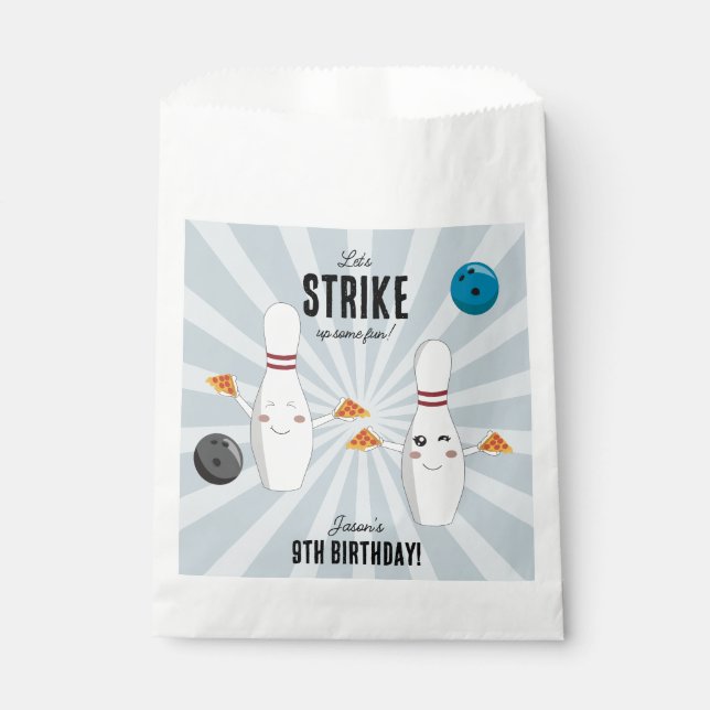 Bolsa De Papel Bowling Pizza Strike Algunos Divertidos Niños Cump (Anverso)