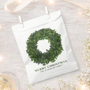 Bolsa De Papel Boxwood pintada a mano Wreath Feliz Navidad