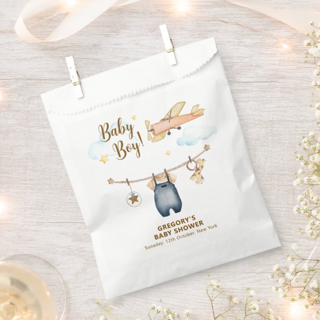 Bolsa De Papel Boy Adventure Clothesline Airplane Sky Baby Shower (Cortado)