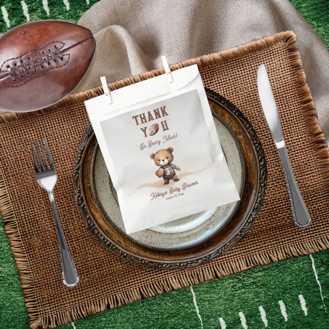 Bolsa De Papel Boy Bearly Wait American Football Baby Shower (Teddy Bear Boy American Football Bearly Wait Baby Shower "Thank You Beary Much!" Favor Bag)