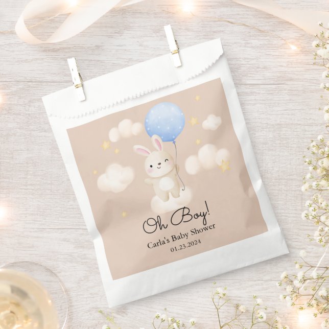 Bolsa De Papel Boy Blue Balloon Cute Bunny Baby Shower (Cortado)