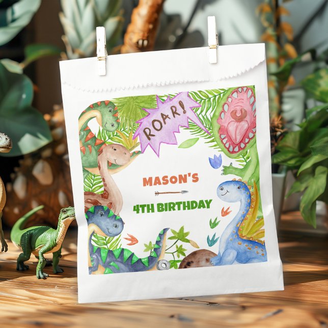 Bolsa De Papel Boy Dinosaur 4th Birthday Invitation (Subido por el creador)