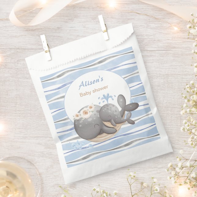 Bolsa De Papel Boy Nautical Whale Blue Summer Boy Baby Shower (Cortado)
