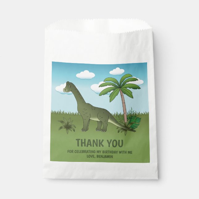 Bolsa De Papel Brachiosaurus Dinosaur Tropical Birthday Gracias (Anverso)