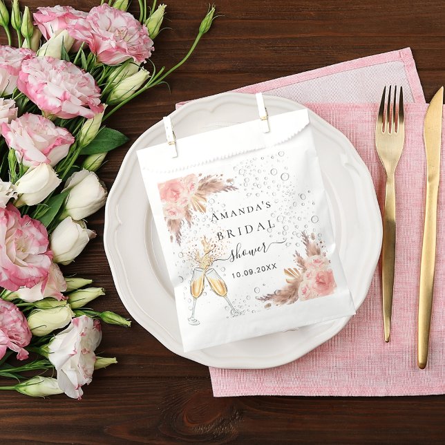 Bolsa De Papel Bridal Shower pampas hierba rosa de oro burbujeant (Subido por el creador)