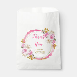 Bolsa De Papel Bright Pink Gold Elegant Flowers Birthday Party