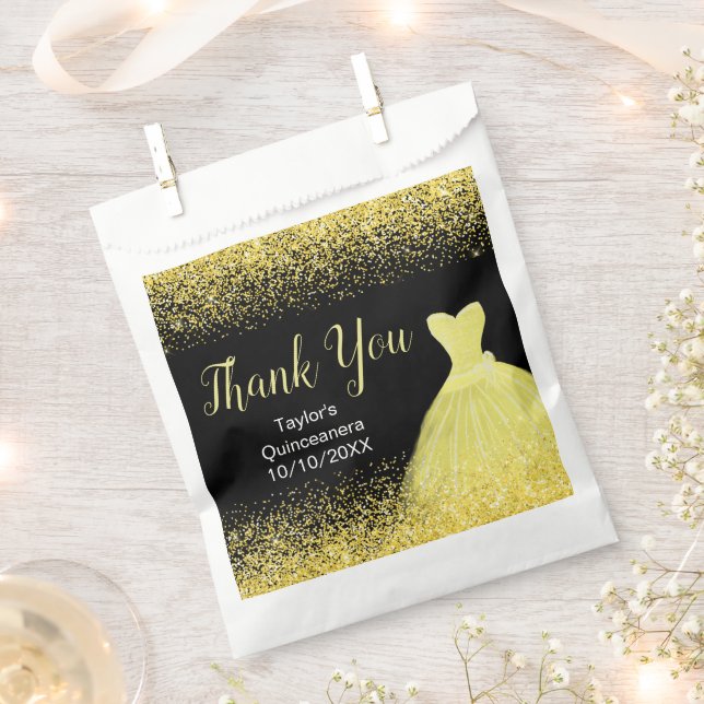 Bolsa De Papel Bright Yellow Dress Faux Glitter Quinceanera (Cortado)