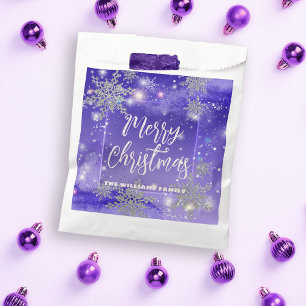 Bolsa De Papel Brillante Invierno Morado Merry Navidad