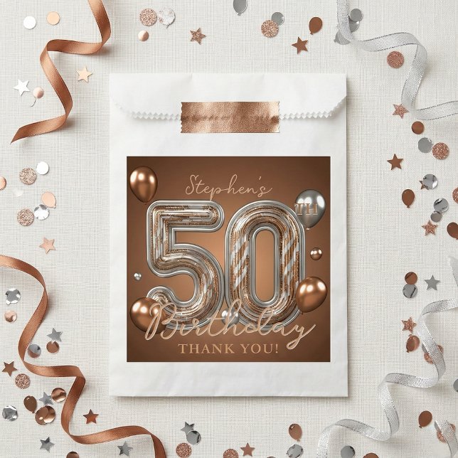 Bolsa De Papel Bronze Silver Metallic 50th Birthday Thank You (Subido por el creador)