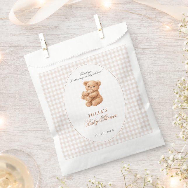 Bolsa De Papel Brown Gingham Teddy Bear Neutral Baby Shower Paper (Cortado)