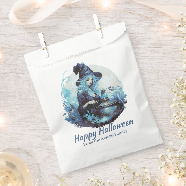 Bolsa De Papel Bruja azul haitiana y calderón feliz Halloween (Cortado)
