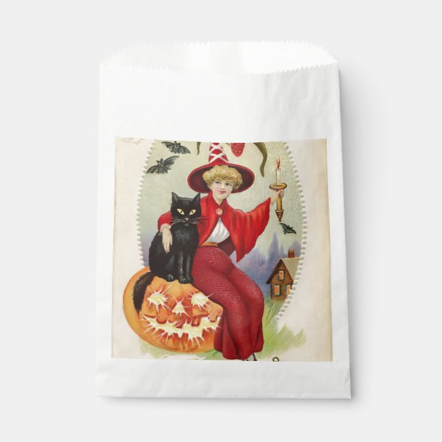 Bolsa De Papel Bruja de Halloween y gato negro (Anverso)