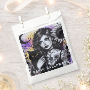 Bolsa De Papel Bruja gótica celestial y gato negro