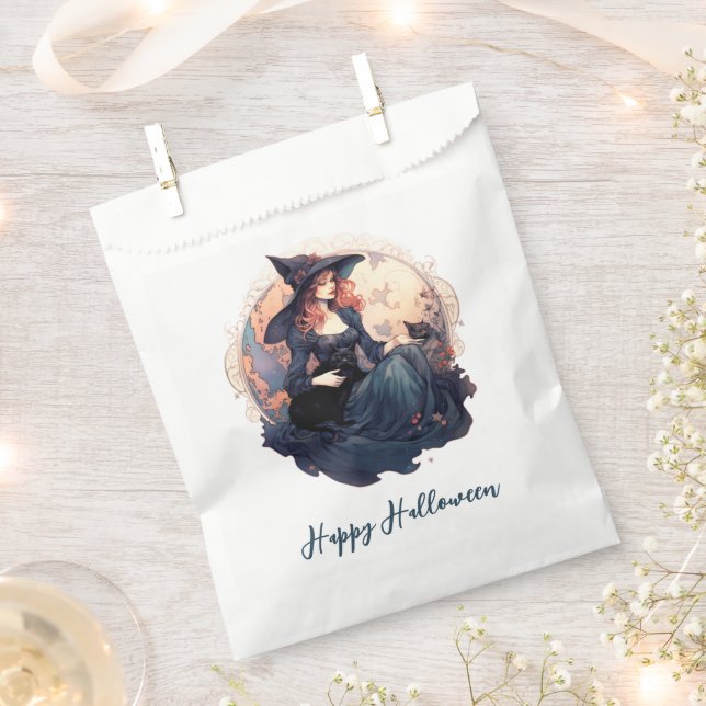 Bolsa De Papel Bruja y gato negro lindo Feliz Halloween (Cortado)