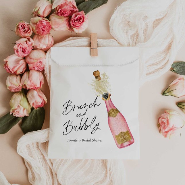 Bolsa De Papel Brunch rosa y ducha de novia burbujeante (Pink and Brunch and Bubbly Bridal Shower Favor Bag)
