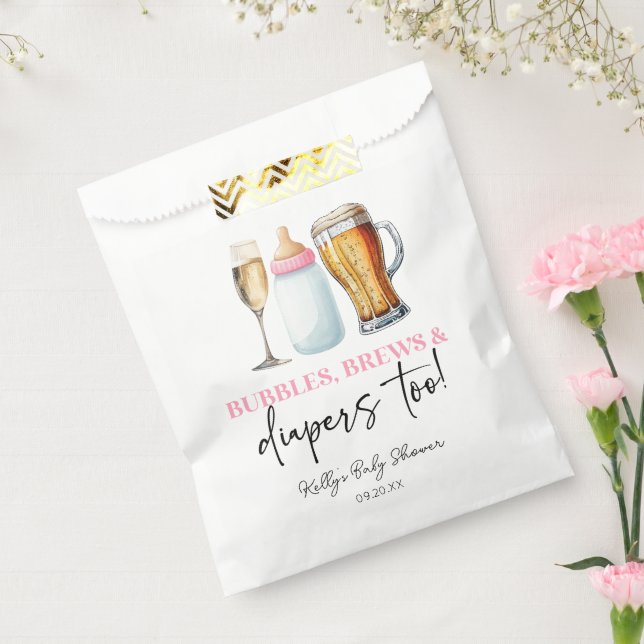 Bolsa De Papel Bubbles Brews and Diapers Too! Baby Shower (Sellado)